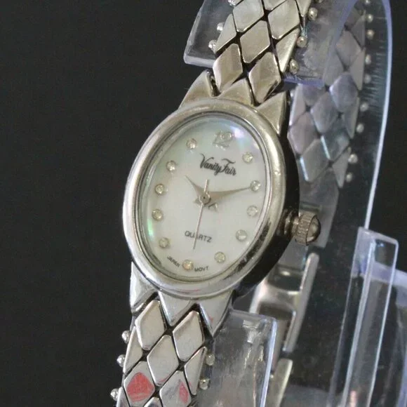 Vintage Ladies Vanity Fair Quartz Watch Mother Of Pearl Dial Stainless Bracelet